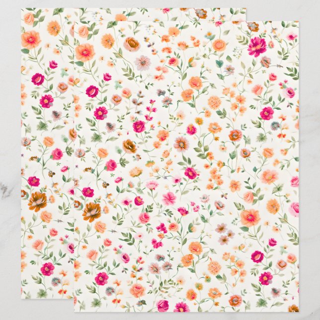 Cute Wild flower Patterned Scrapbook Paper (Front/Back)