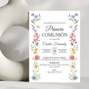 Cute Wild Flowers Primera Comunion First Communion Invitation