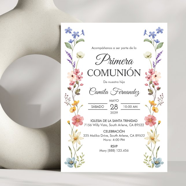 Cute Wild Flowers Primera Comunion First Communion Invitation (Creator Uploaded)