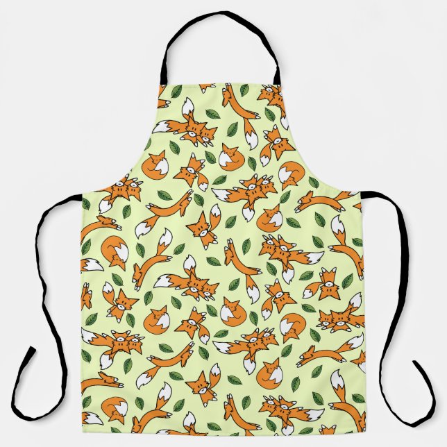 Cute Wild Fox and Leaf Pattern Apron (Front)