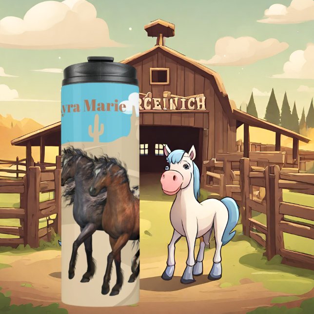 cute wild horses add name thermal tumbler (Creator Uploaded)