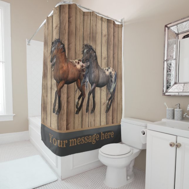 Cute wild horses Country add message Shower Curtain (In Situ)