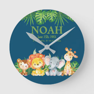 Cute Wild Jungle Animals Boy Kids Nursery Décor Round Clock