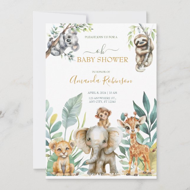 Cute Wild Jungle Animals  Invitation (Front)