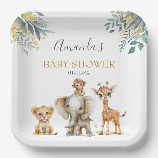 Cute Wild Jungle Animals Paper Plate (Front)