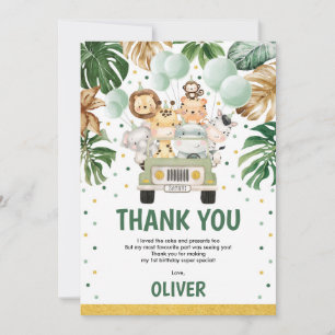 Cute Wild Jungle Safari Animals Greenery Birthday Thank You Card