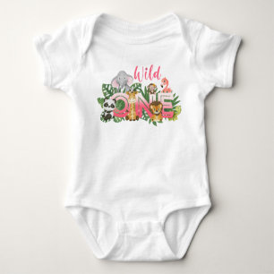 Cute Wild One 1st Birthday Safari Jungle Baby Girl Baby Bodysuit