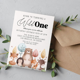 Cute Wild One Forest Woodland Animals Birthday Invitation