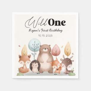 Cute Wild One Forest Woodland Animals Birthday  Napkin