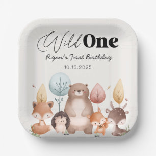 Cute Wild One Forest Woodland Animals Birthday  Paper Plate