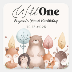 Cute Wild One Forest Woodland Animals Birthday  Square Sticker