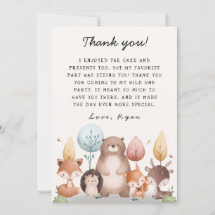 Cute Wild One Forest Woodland Animals Birthday Thank You Card