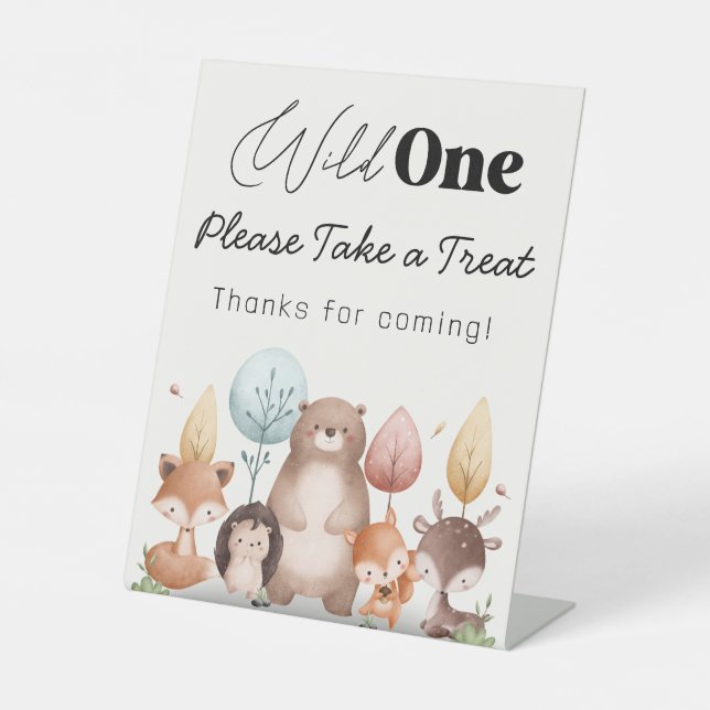 Cute Wild One Forest Woodland Take a Treat Pedestal Sign (Front)