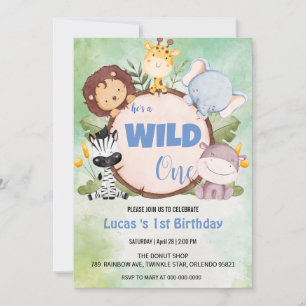 Cute Wild One jungle Animal 1st Birthday party Invitation