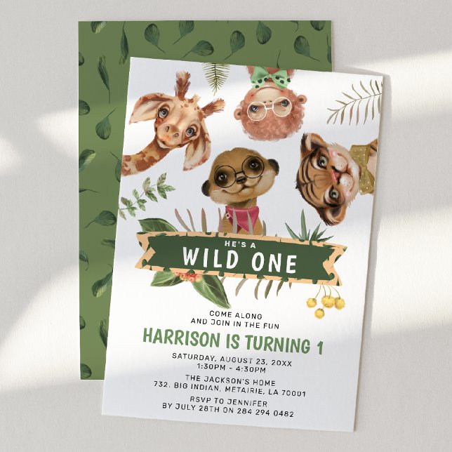 Cute Wild One Jungle Boy 1st Birthday Party  Invitation (Creator Uploaded)