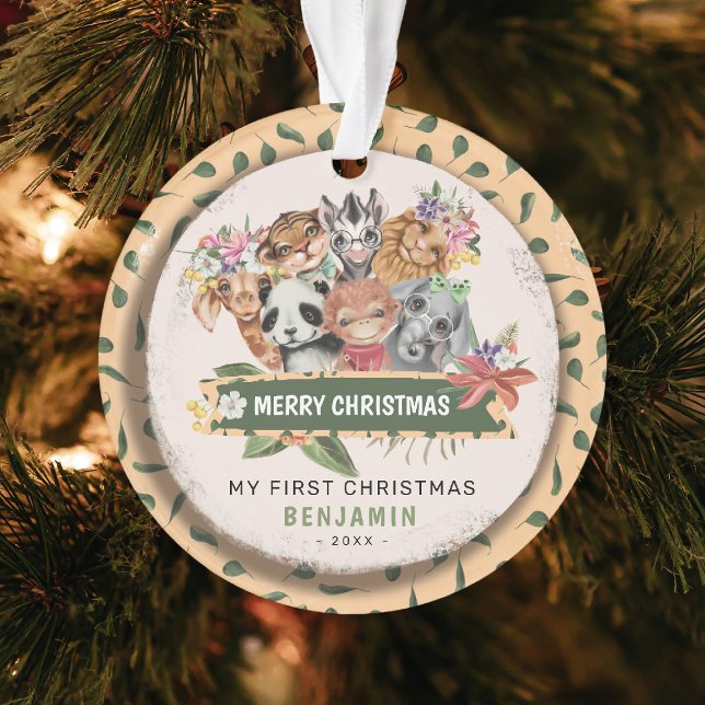 Cute Wild One Jungle My 1st Christmas Photo Ornament (Creator Uploaded)
