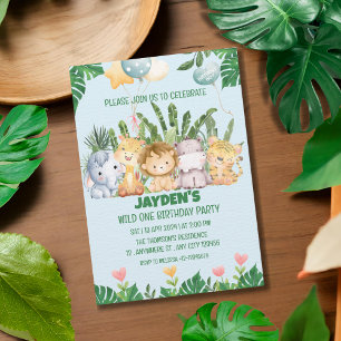 Cute Wild One Jungle Safari Animal Birthday Invitation