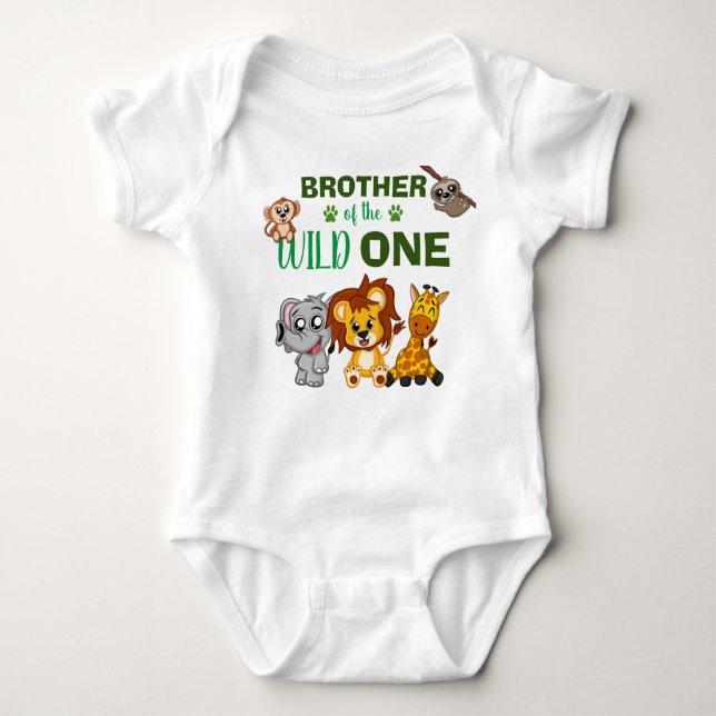 Cute Wild One Jungle Safari Animal Brother Zoo Baby Bodysuit (Front)