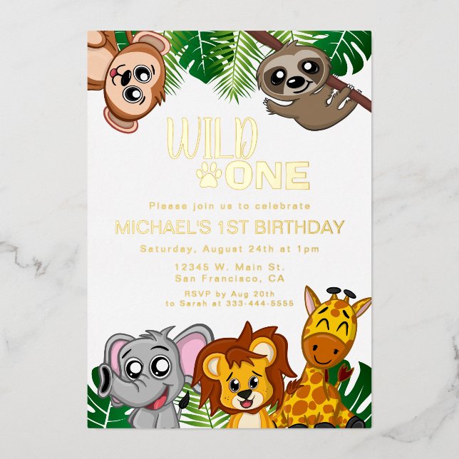Cute Wild One Jungle Safari Animals First Birthday (Front)