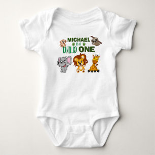 Cute Wild One Jungle Safari Animals First Birthday Baby Bodysuit
