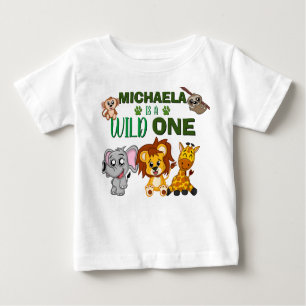 Cute Wild One Jungle Safari Animals First Birthday Baby T-Shirt