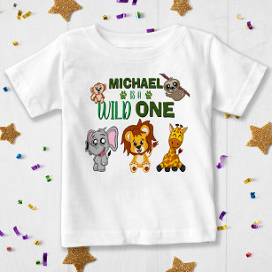 Cute Wild One Jungle Safari Animals First Birthday Baby T-Shirt