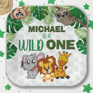 Cute Wild One Jungle Safari Animals First Birthday Paper Plate