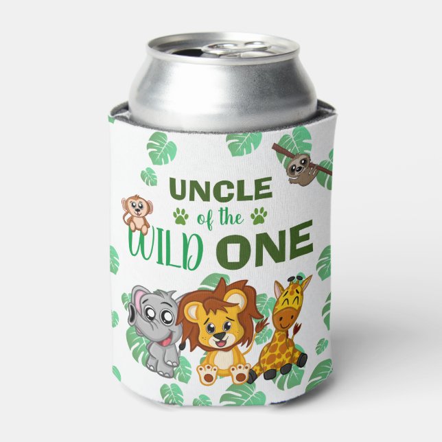 Cute Wild One Jungle Safari Zoo Animal Uncle Can Cooler (Can Front)