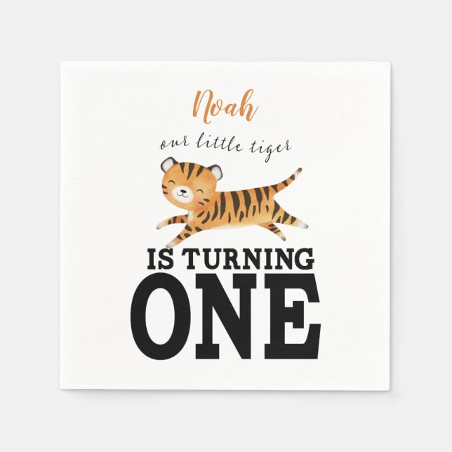 Cute Wild One Jungle Tiger 1st Birthday Invitation Napkin (Front)