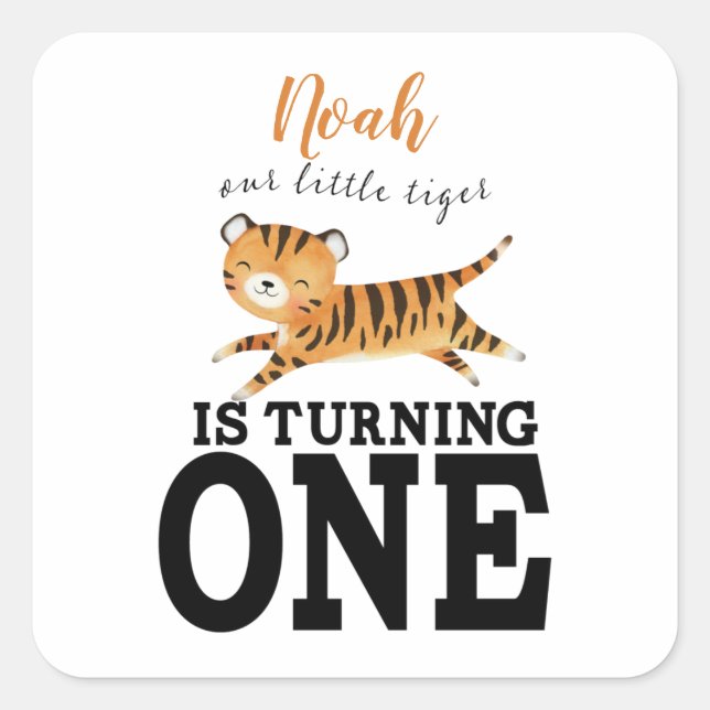 Cute Wild One Jungle Tiger 1st Birthday Square Sticker (Front)