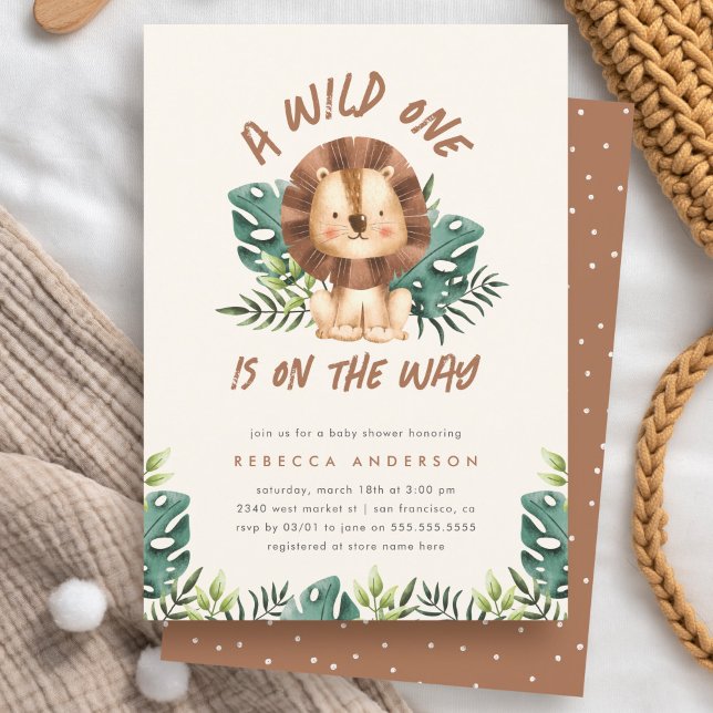 Cute Wild One Lion Jungle Safari Boy Baby Shower Invitation (Creator Uploaded)