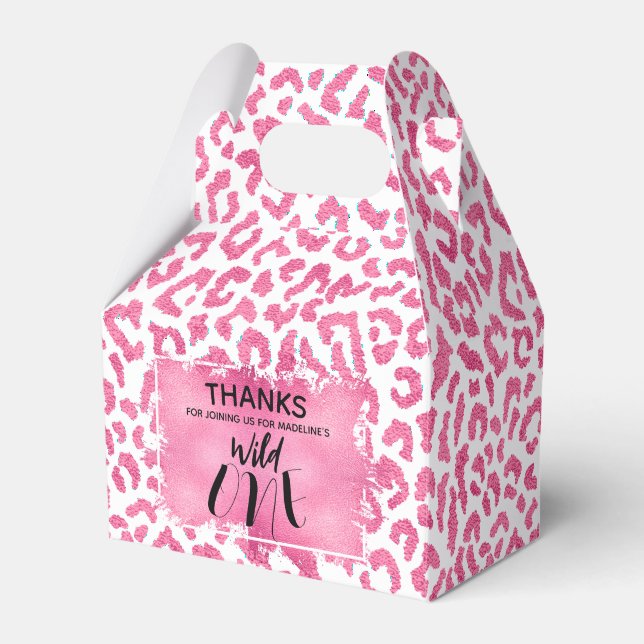 Cute Wild One Pink Leopard 1st Birthday Favour Box (Front Side)