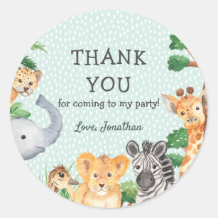 Cute Wild One Rain Forest Thank You Birthday Party Classic Round Sticker