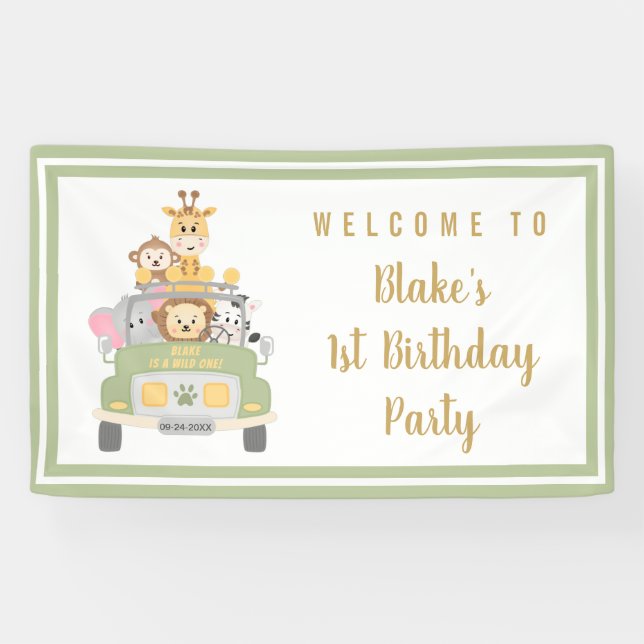Cute Wild One Safari 1st Birthday Party Welcome Banner (Horizontal)