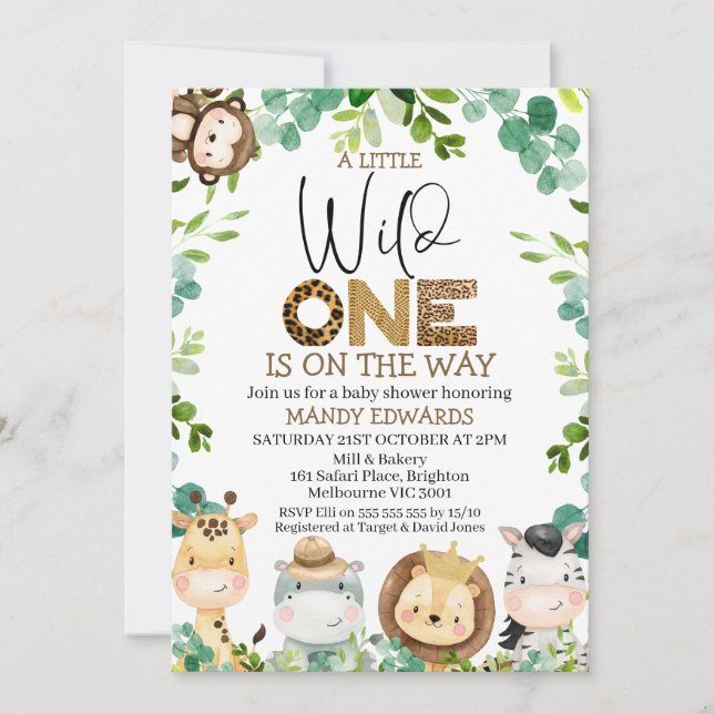 Cute Wild One Safari Animals Baby Shower Invitation (Front)