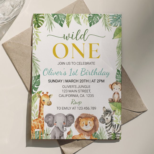 Cute Wild One Safari Animals Birthday Invitation (Creator Uploaded)