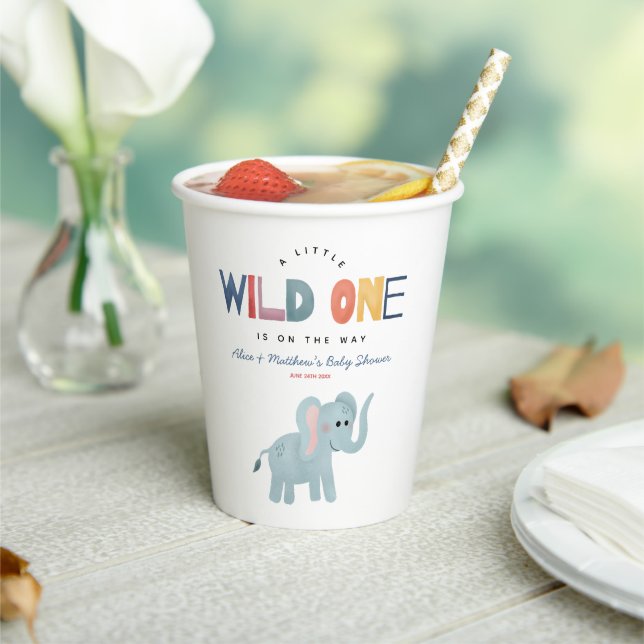 Cute Wild One Safari Animals Boy Baby Shower Paper Cups (Insitu)