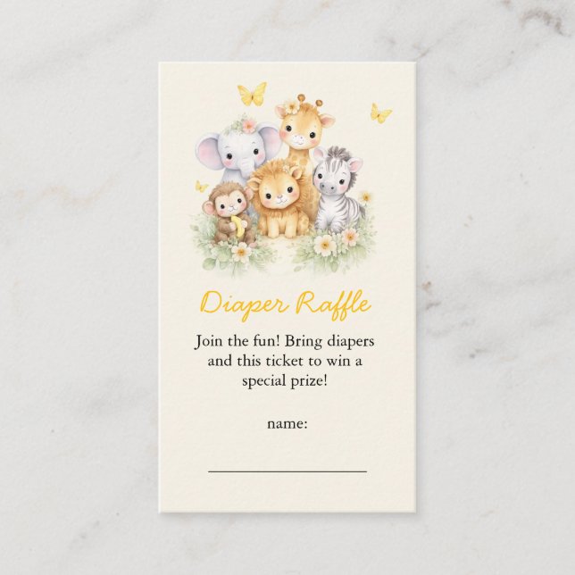 Cute Wild One Safari Animals Diaper Raffle  Enclosure Card (Front)
