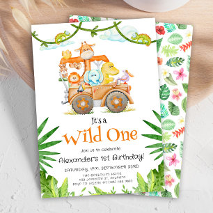 Cute Wild One Safari Birthday Invitation