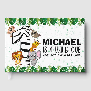 Cute Wild One Safari Jungle Animals 1st Birthday Guest Book