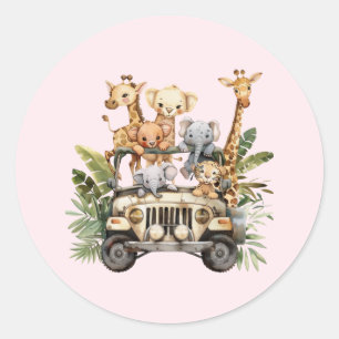 Cute Wild One Safari Jungle Animals Blush Pink Classic Round Sticker