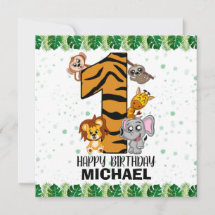 Cute Wild One Safari Jungle Animals First Birthday