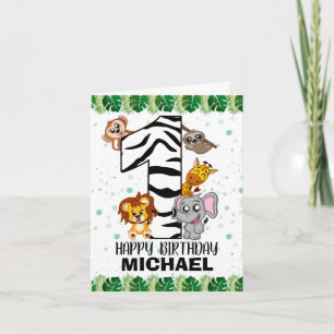 Cute Wild One Safari Jungle Animals First Birthday Card