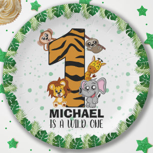 Cute Wild One Safari Jungle Animals First Birthday Paper Plate