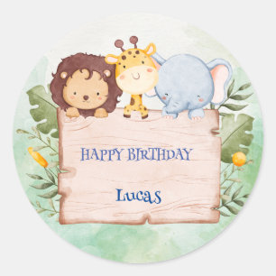 Cute Wild One Safari jungle zoo Birthday party Classic Round Sticker