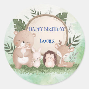 Cute Wild One Safari jungle zoo Birthday party Classic Round Sticker