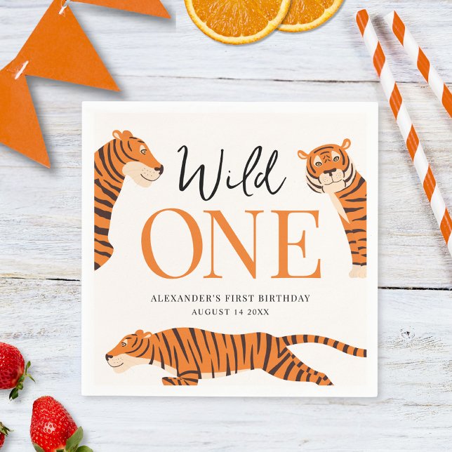 Cute Wild One Tiger 1st Birthday Party  Napkin (Creator Uploaded)