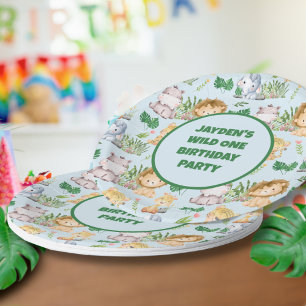 Cute Wild One Tropical Jungle Safari Animals Paper Plate