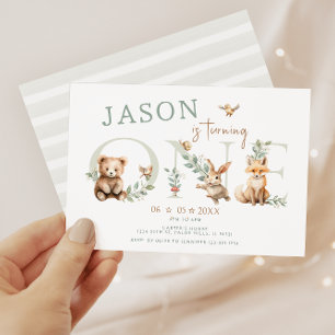 Cute Wild One Woodland 1st Birthday Boy Invitation