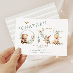 Cute Wild One Woodland animals 1st Birthday Boy Invitation